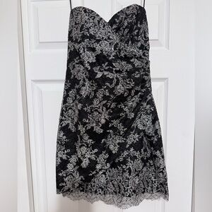 Brand New ABS Allen Schwartz Black & Silver Strapless Sequined Dress - Size 2